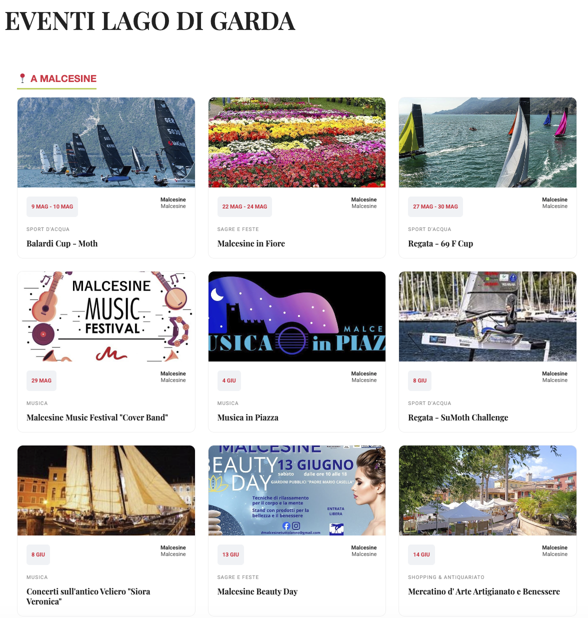 Widget eventi GardaAI sul sito dell'hotel